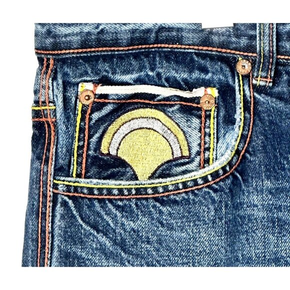 The Year Of Pig Mens Jeans Distressed Gold Silver Embroidered Straight 40x34 - Picture 4 of 16